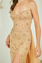 Elegant Beaded Embellished A-Line Long Formal Prom Evening Gown ACSU091