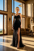 Strap Dress with Beaded Bodice and Slit Prom with Embellished JTJT2630L