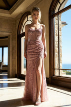 Strap Dress with Beaded Bodice and Slit Prom with Embellished JTJT2630L
