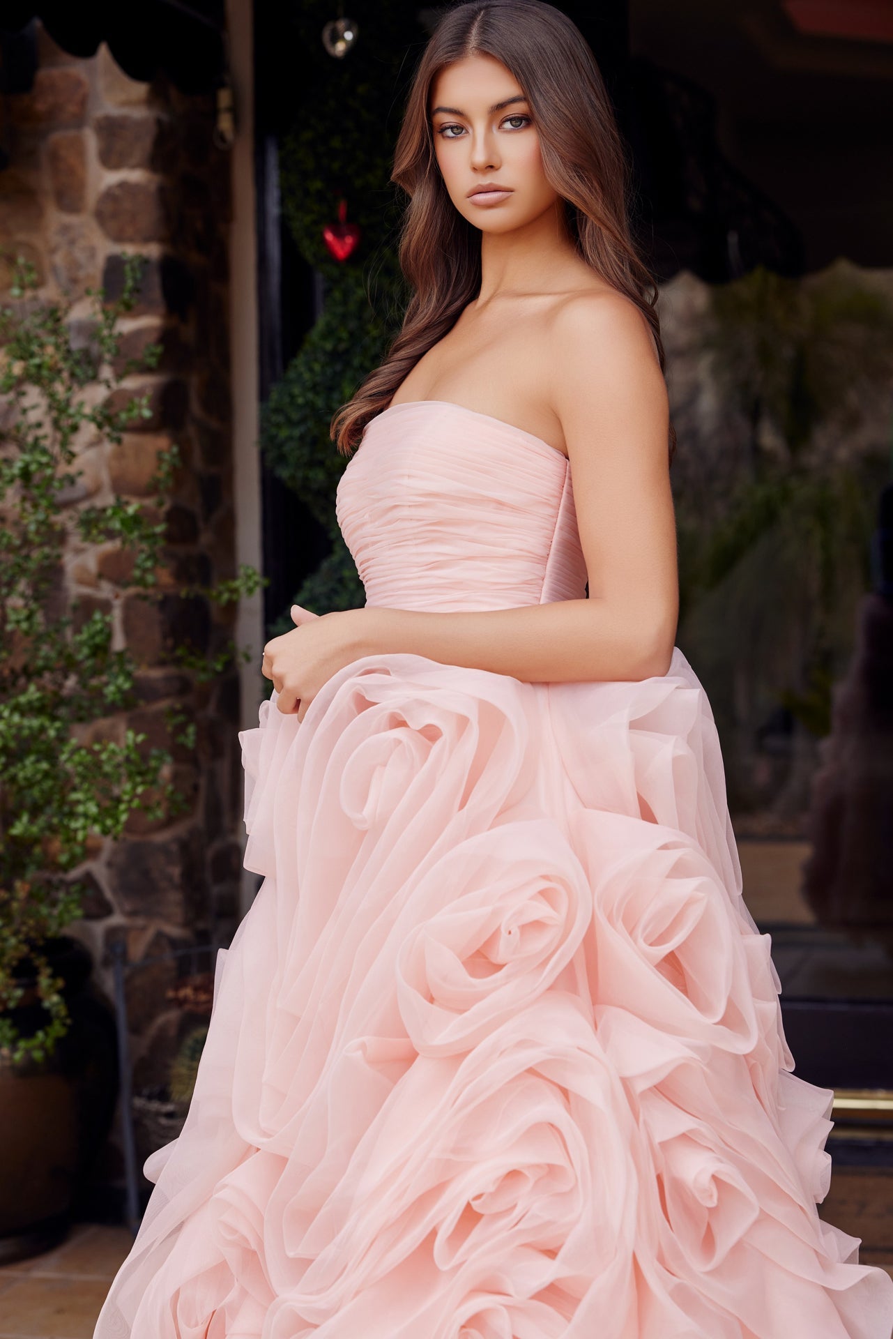 Elegant Strapless Corset Rosette Tea Length Ceremonial Dress NXJQ1037