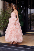 Elegant Strapless Corset Rosette Tea Length Ceremonial Dress NXJQ1037