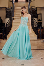 Strapless A-Line Floral Applique Graduation Gown w/ Corset Bodice NXC1617