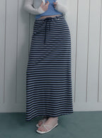 Inble contrast stripe banding long skirt