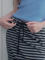 Inble contrast stripe banding long skirt