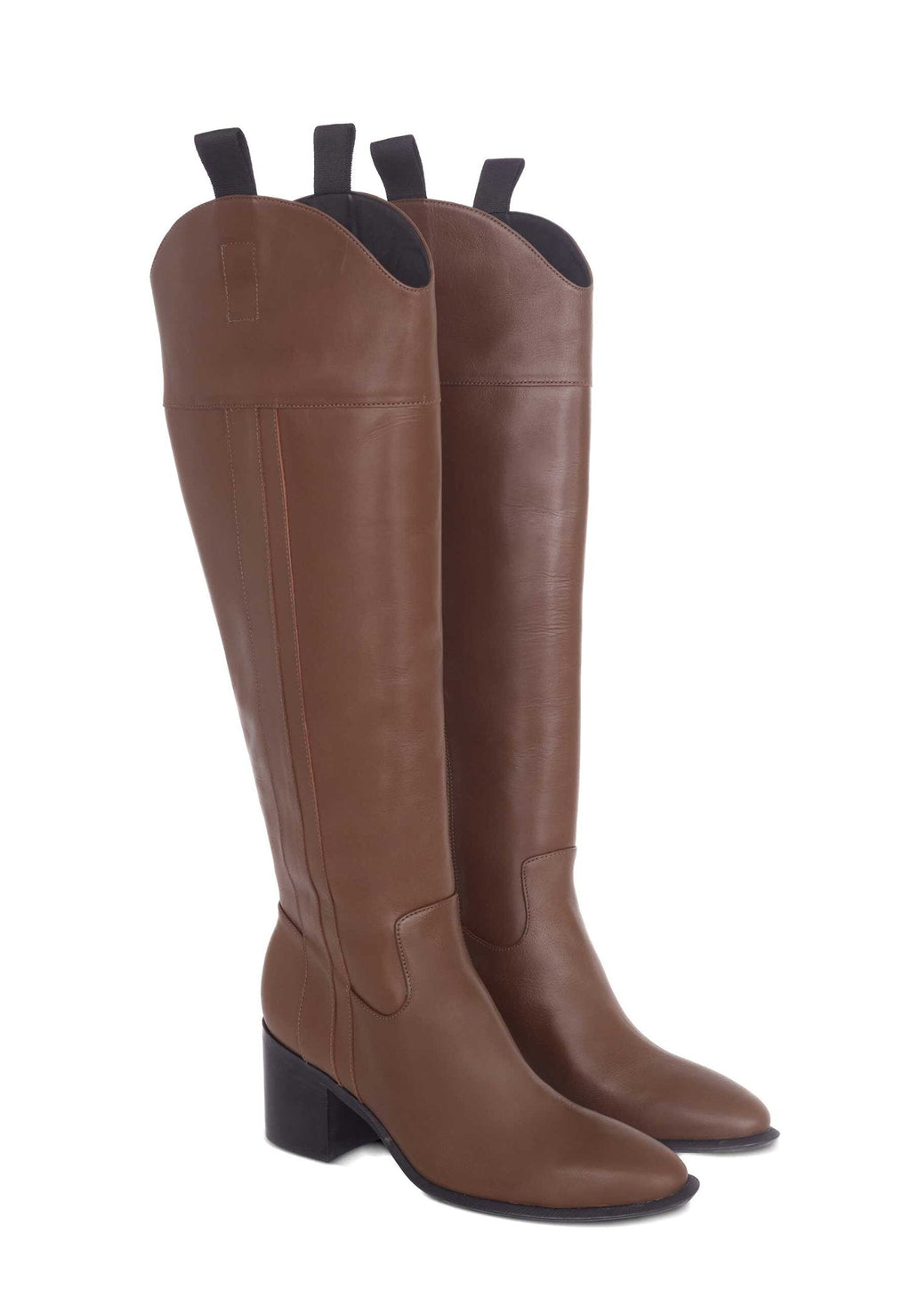 Canna Brown Calf Leather Knee-High Riding Boots – 6.5cm Block Heel