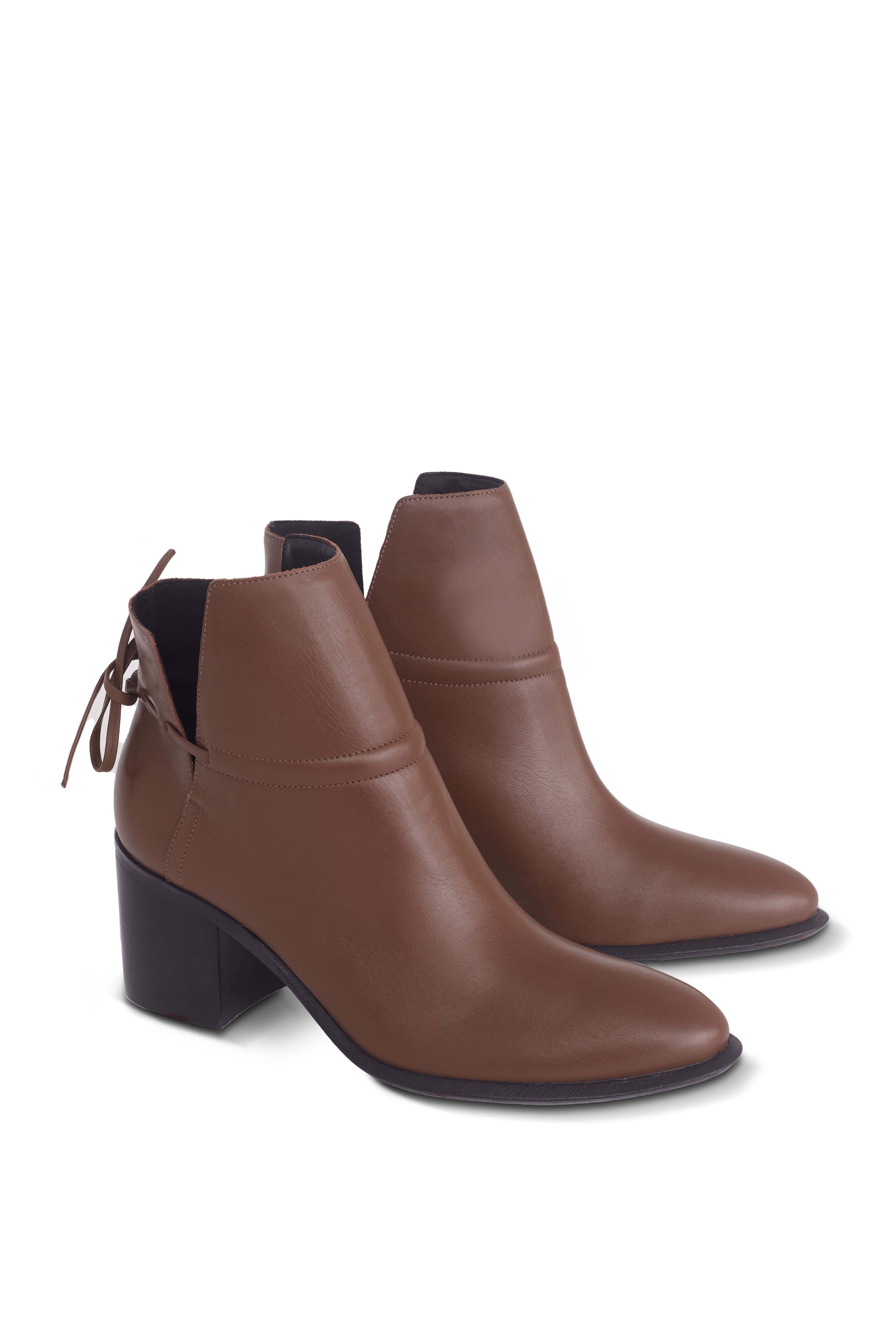 Attalea Brown Leather Ankle Boots – 6.5cm Block Heel