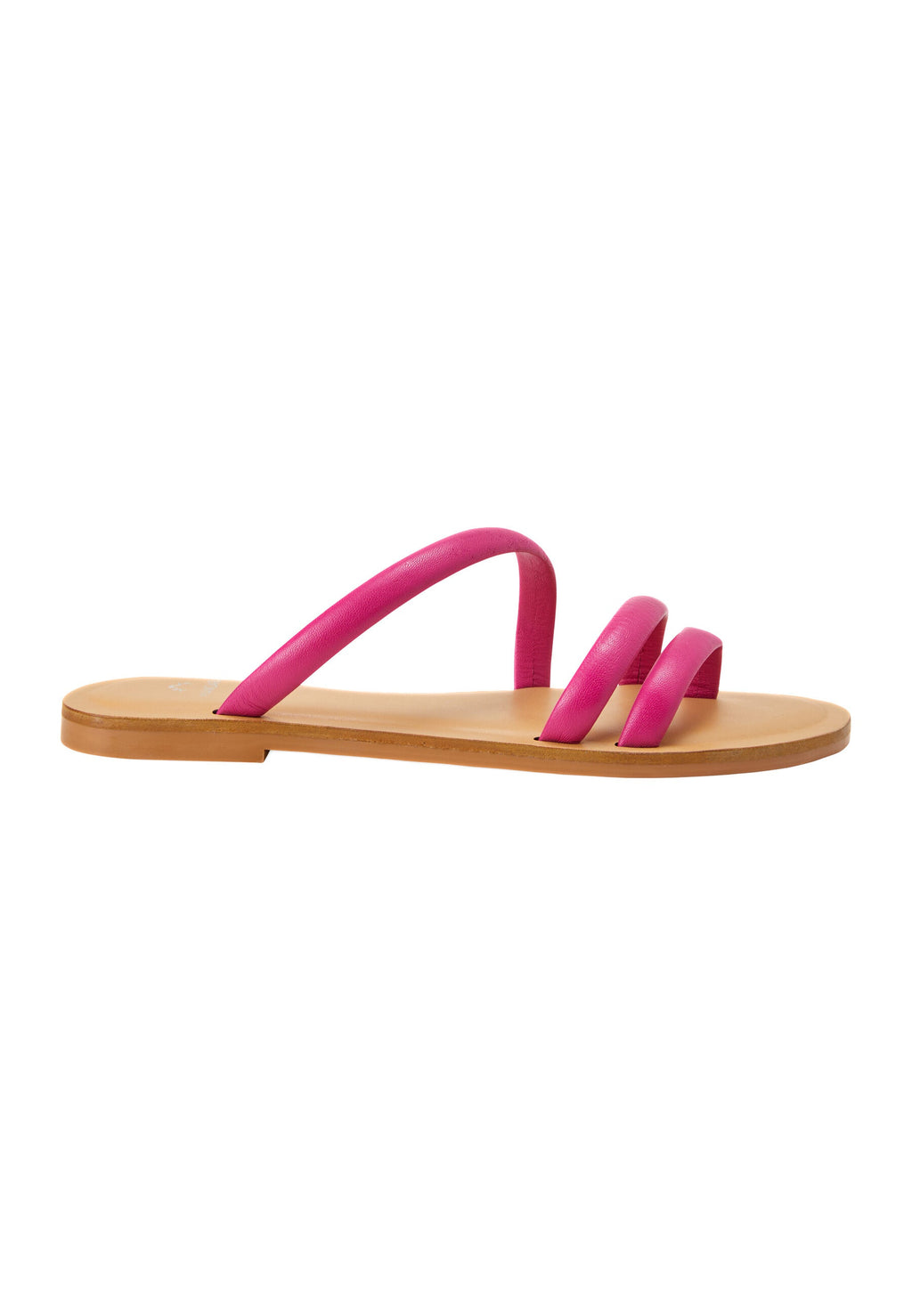 Cacau Calf Pink Leather Three-Strap Slide Sandals