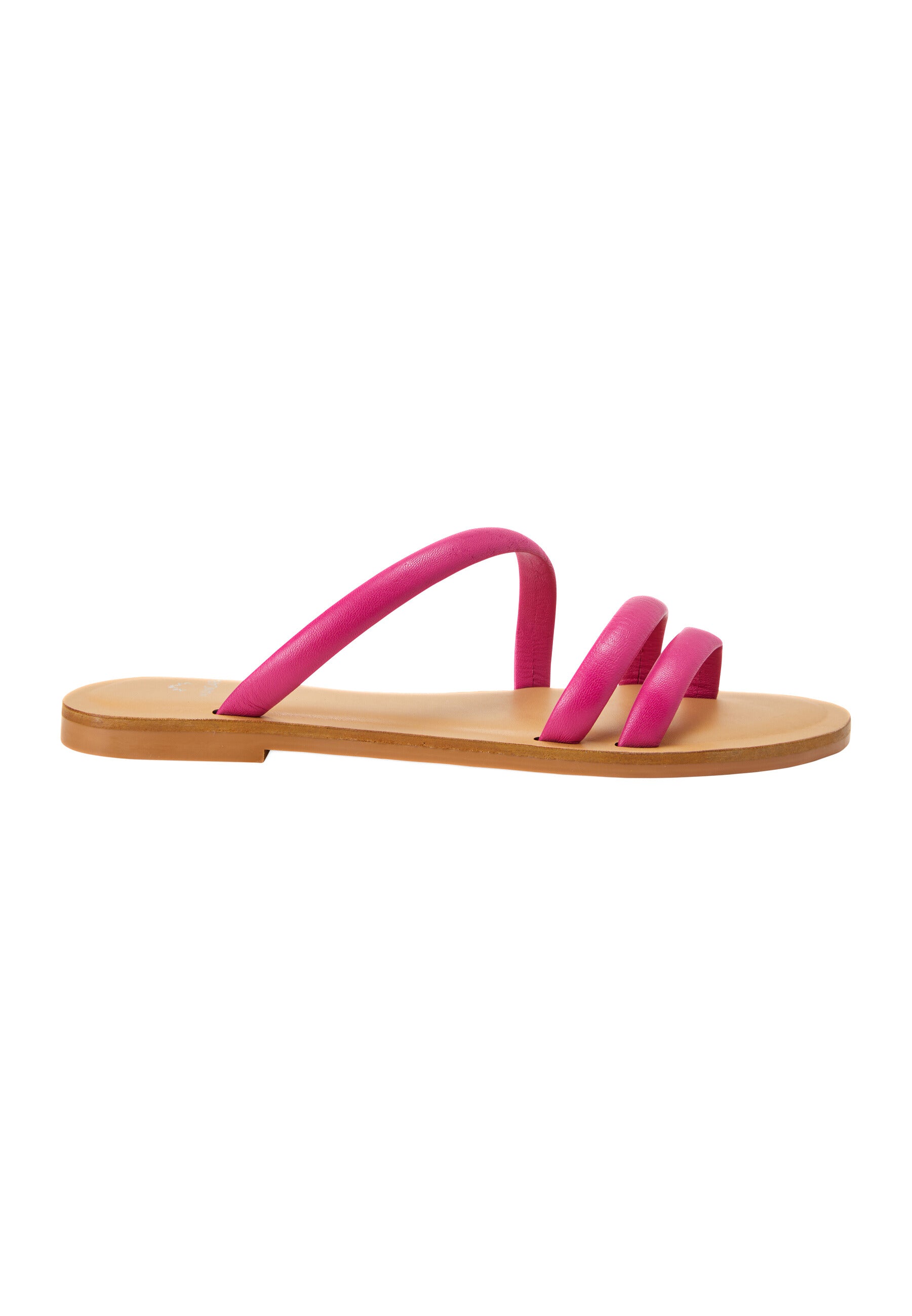 Cacau Calf Pink Leather Three-Strap Slide Sandals