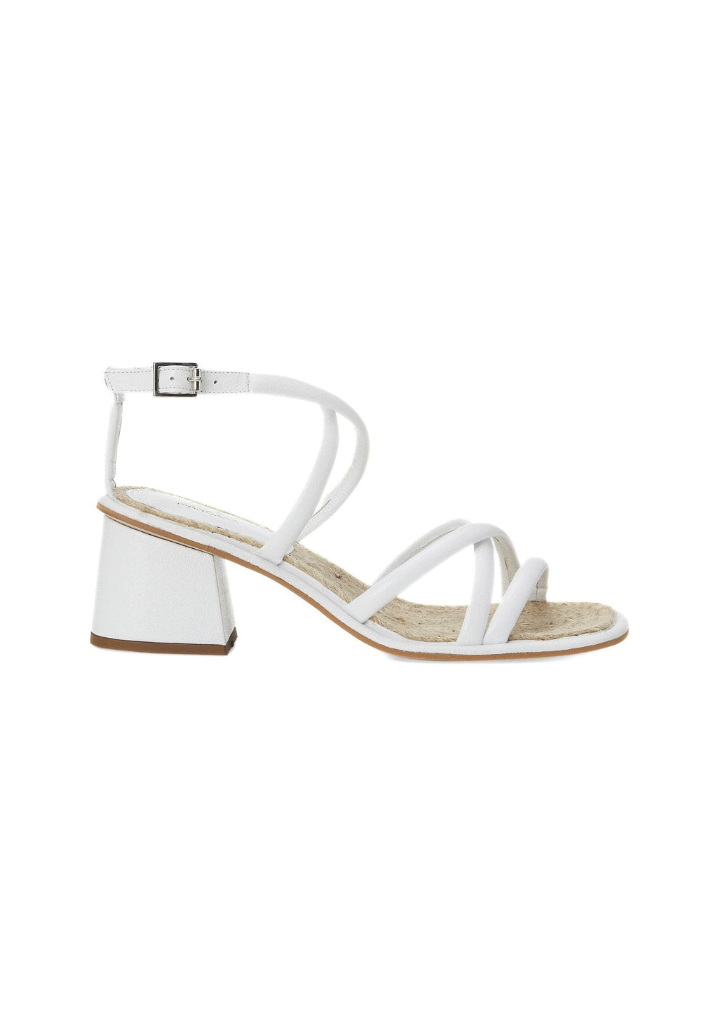 Bromelia White Leather Sandals – 7cm Block Heel