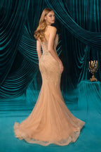 Elegant Beaded Embellished A-Line Long Formal Evening Gown CDA1501