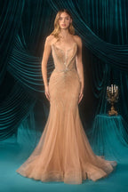 Elegant Beaded Embellished A-Line Long Formal Evening Gown CDA1501