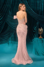 Elegant Beaded Embellished A-Line Long Formal Evening Gown CDA1504