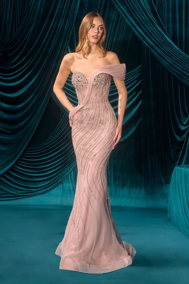 Elegant Beaded Embellished A-Line Long Formal Evening Gown CDA1504