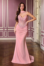 Strapless Rhinestones Embellished Festive Gown w/ Basque Waistline & Mermaid Cut CDCD683