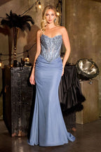 Strapless Rhinestones Embellished Festive Gown w/ Basque Waistline & Mermaid Cut CDCD683