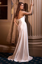 Soft Shiny Satin Wedidng Dress w/ Charming V-neckline & Daring Leg Slit CDCH351W