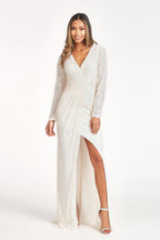Gathered Waist Sequin Embellished Mermaid w/ Long Sleeves Long Prom Dress GLGL3063