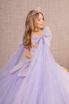 Jewel Glitter w/ Long Mesh Layer and Ribbons Long Quinceanera Dress GLGL3175