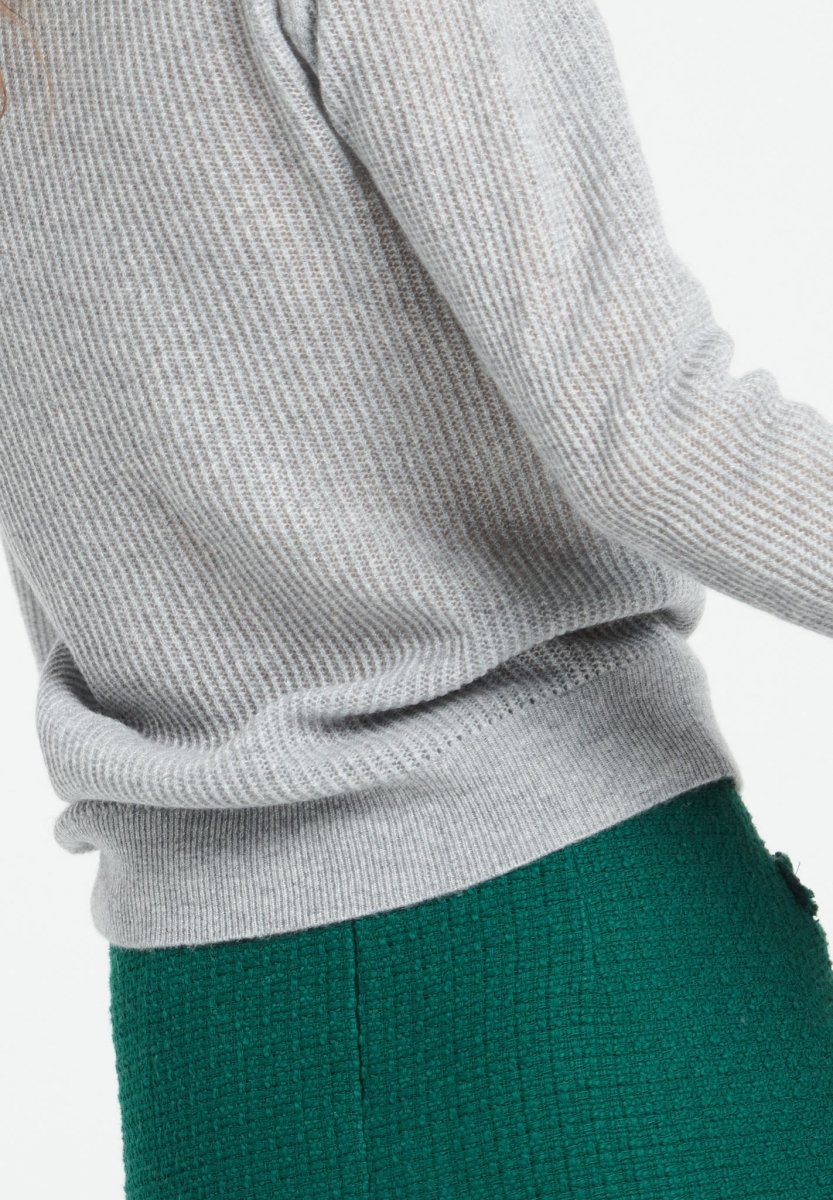 Pull col rond femme en cachemire ajouré gris clair - LILLY 23