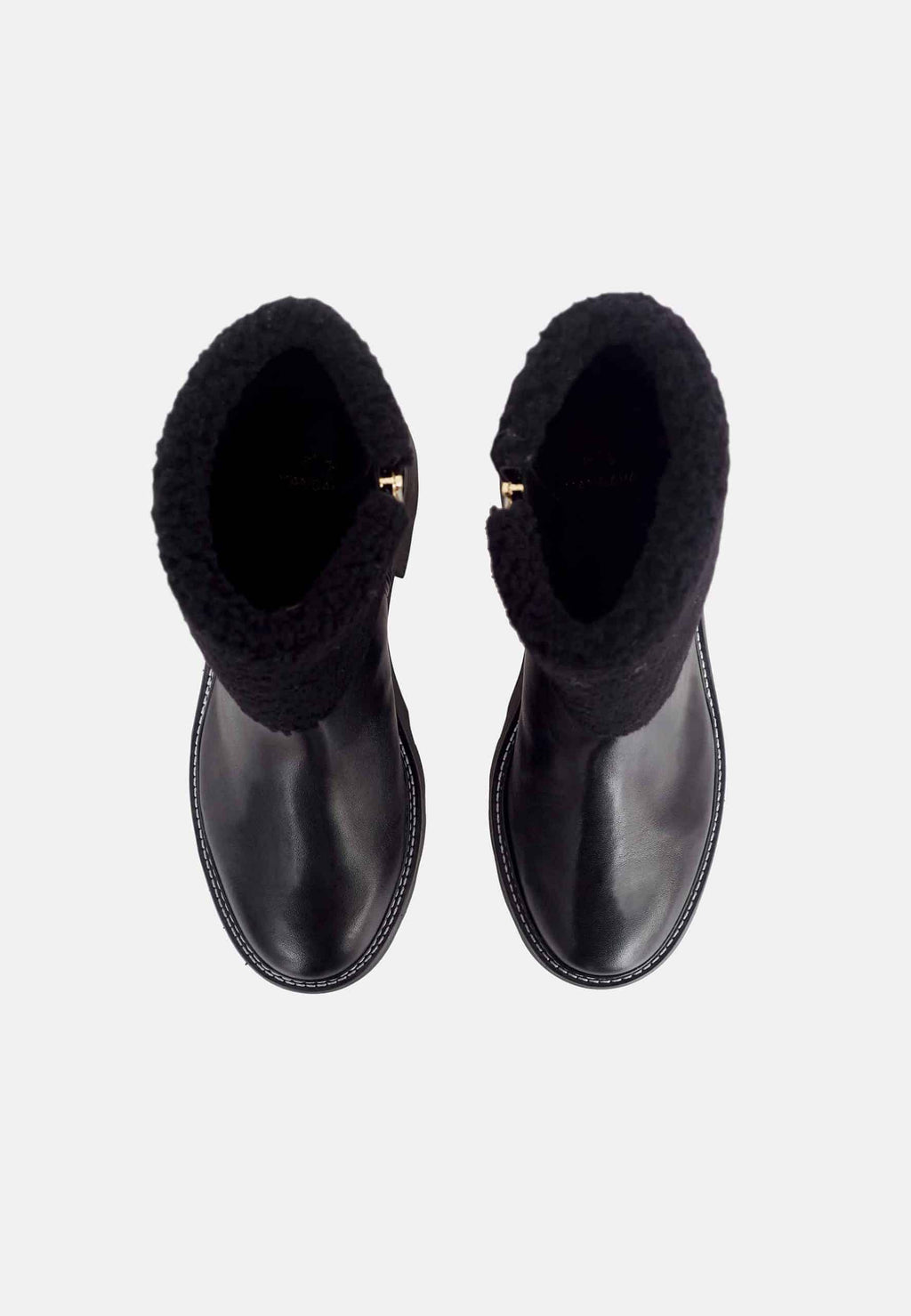 Andira Black Leather Ankle Boots – 5cm Block Heel Shearling Lug Sole