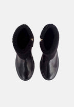 Andira Black Leather Ankle Boots – 5cm Block Heel Shearling Lug Sole