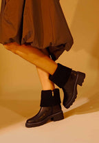 Andira Black Leather Ankle Boots – 5cm Block Heel Shearling Lug Sole