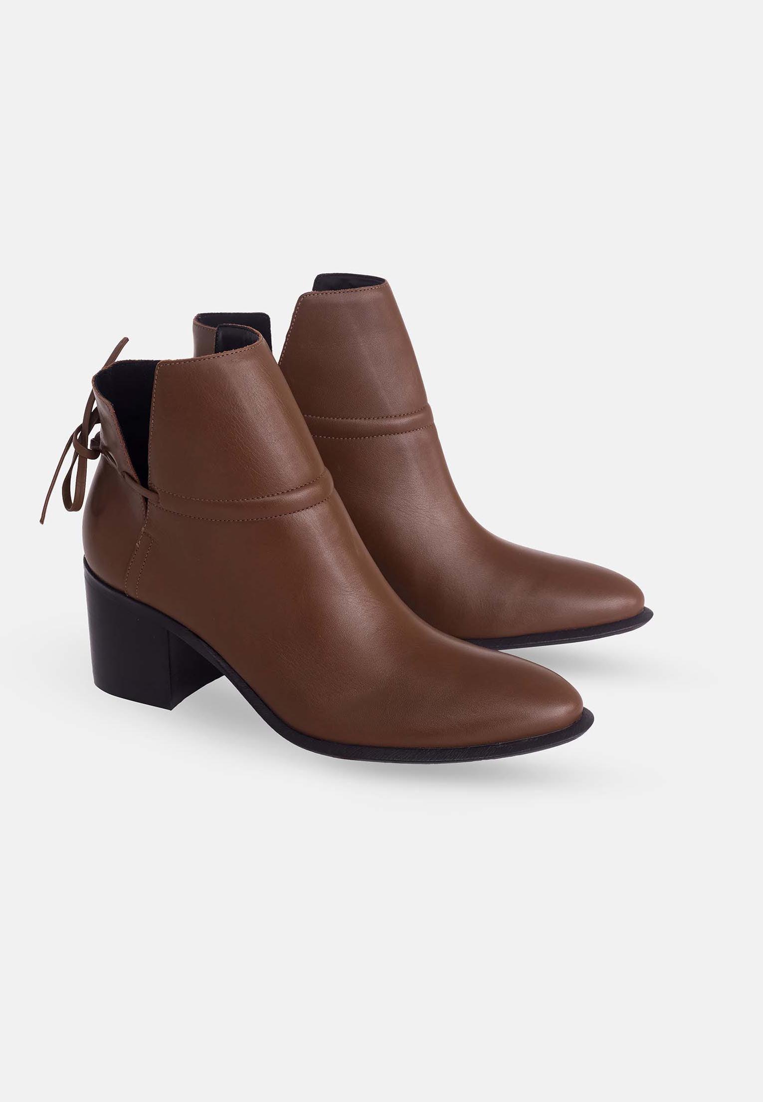 Attalea Brown Leather Ankle Boots – 6.5cm Block Heel