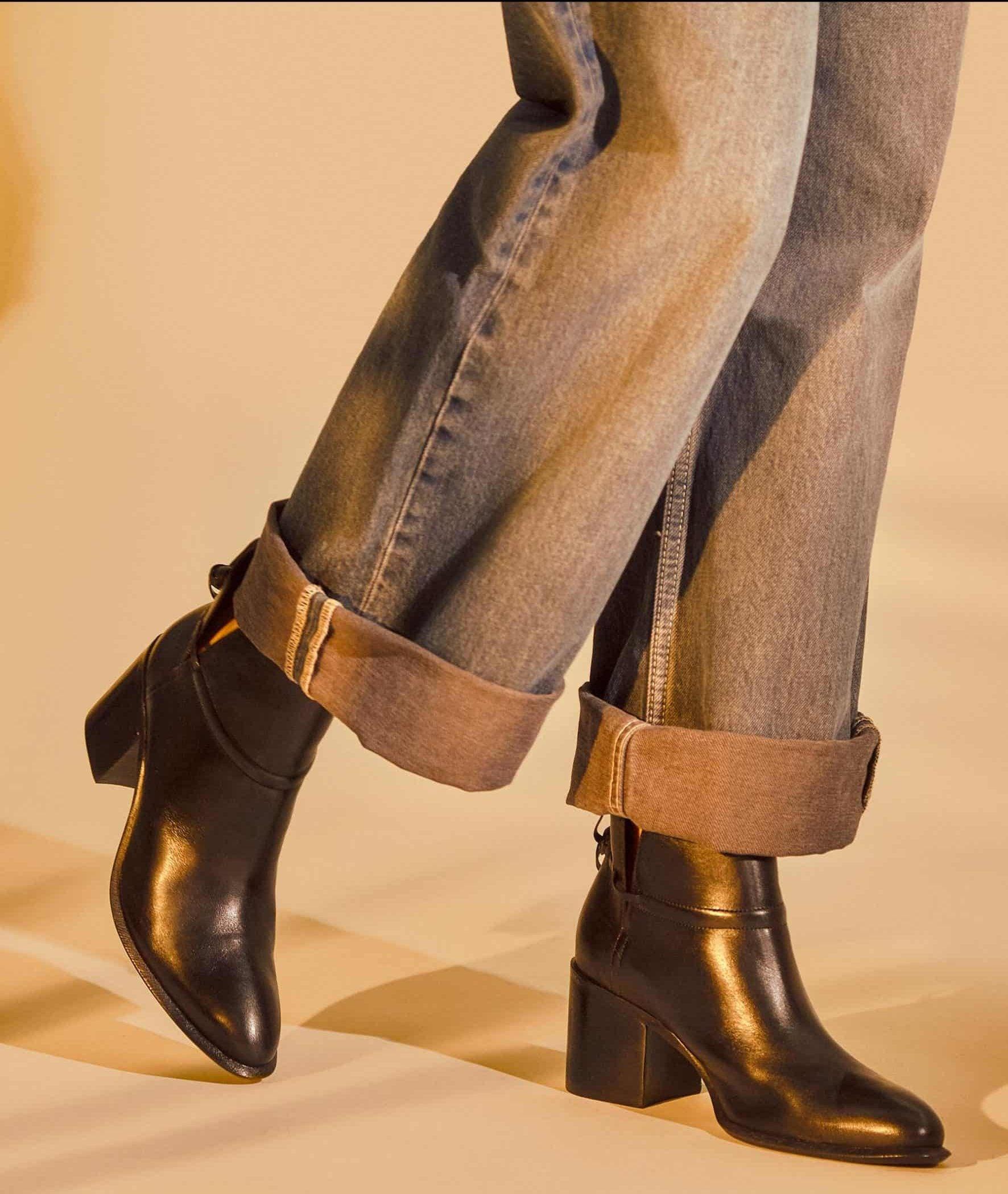 Attalea Black Leather Ankle Boots – 6.5cm Block Heel