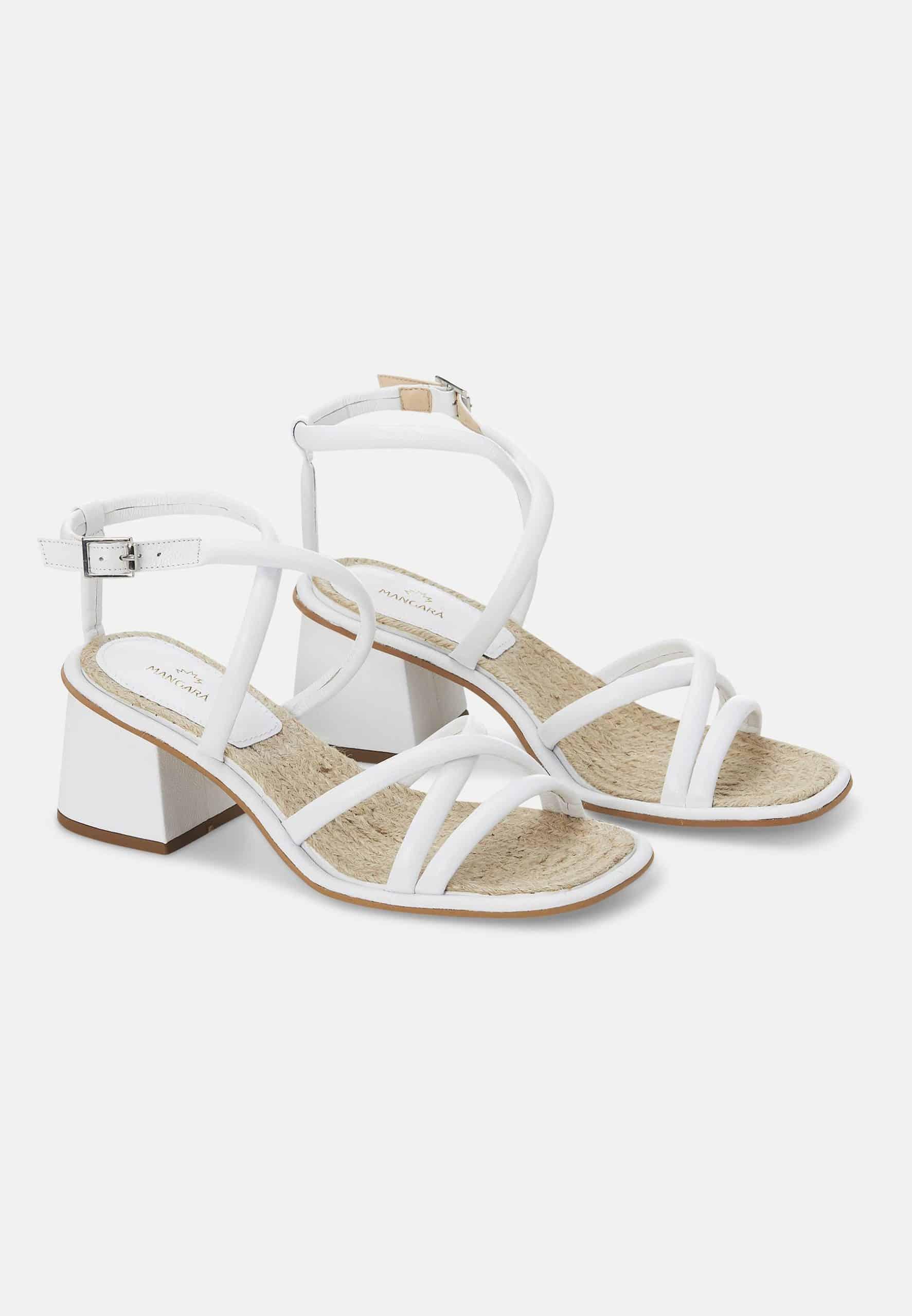 Bromelia White Leather Sandals – 7cm Block Heel