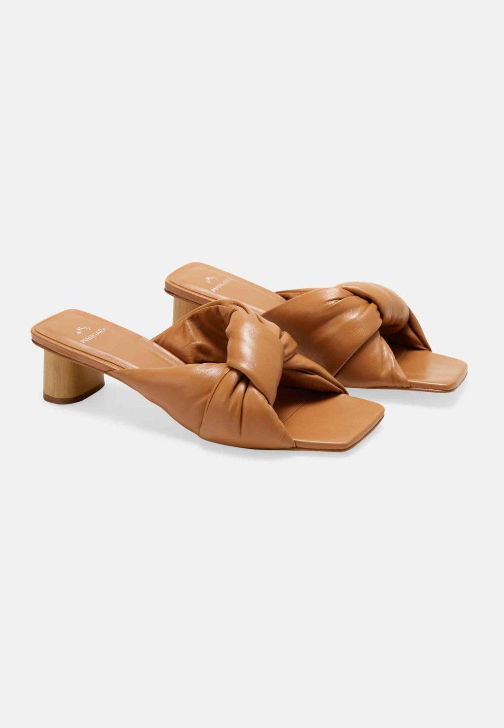 Carobá Caramel Leather Mules – 4.5cm Cylindrical Block Heel