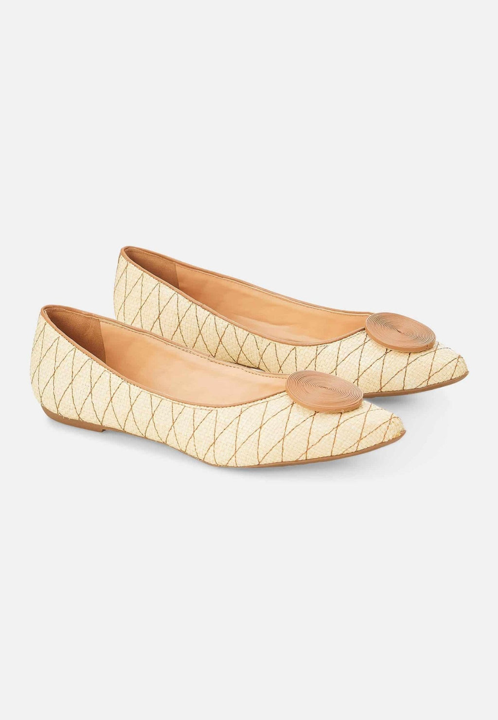 Corobá Raffia Leather Ballerinas – Natural Brown Flat