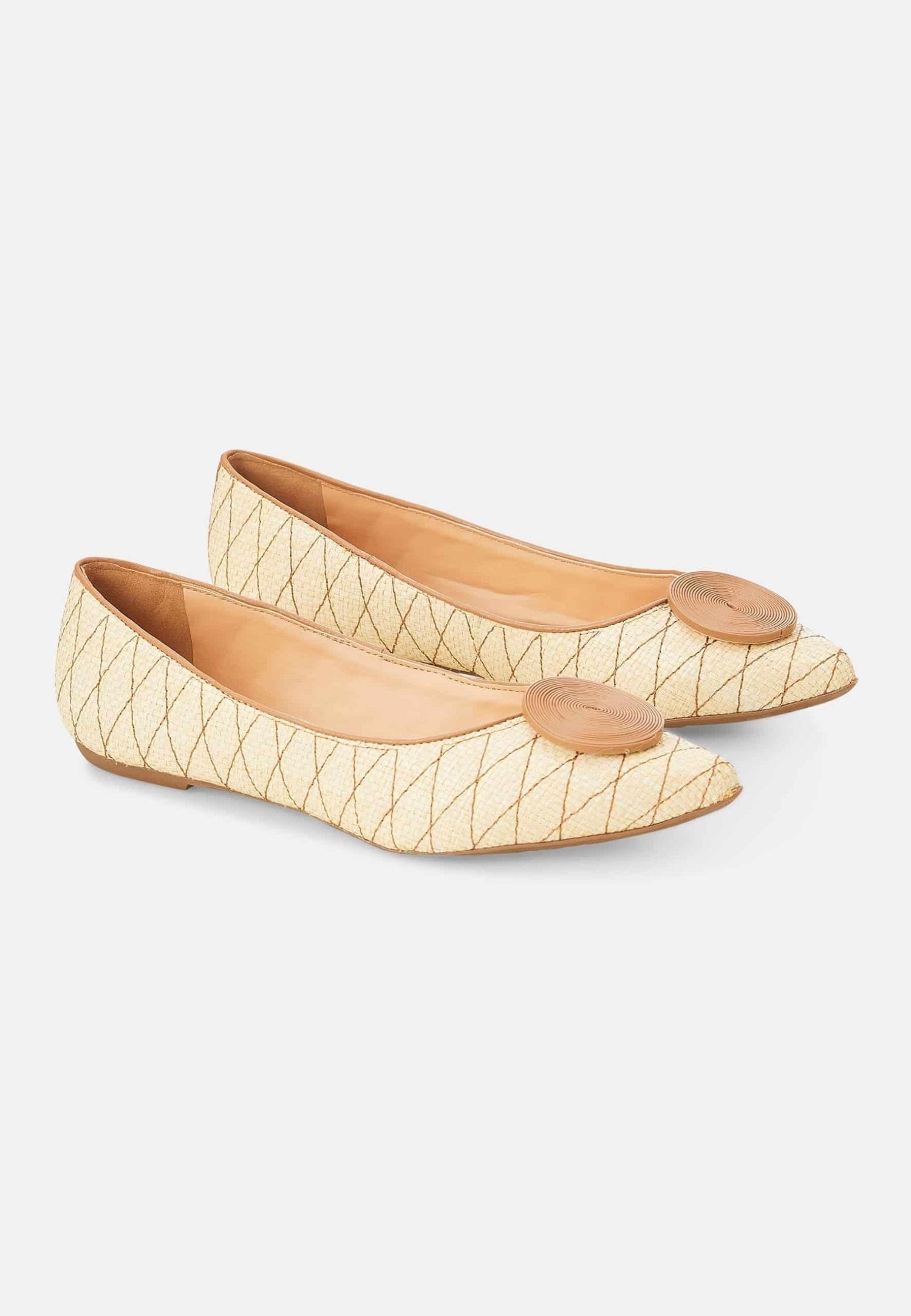 Corobá Raffia Leather Ballerinas – Natural Brown Flat
