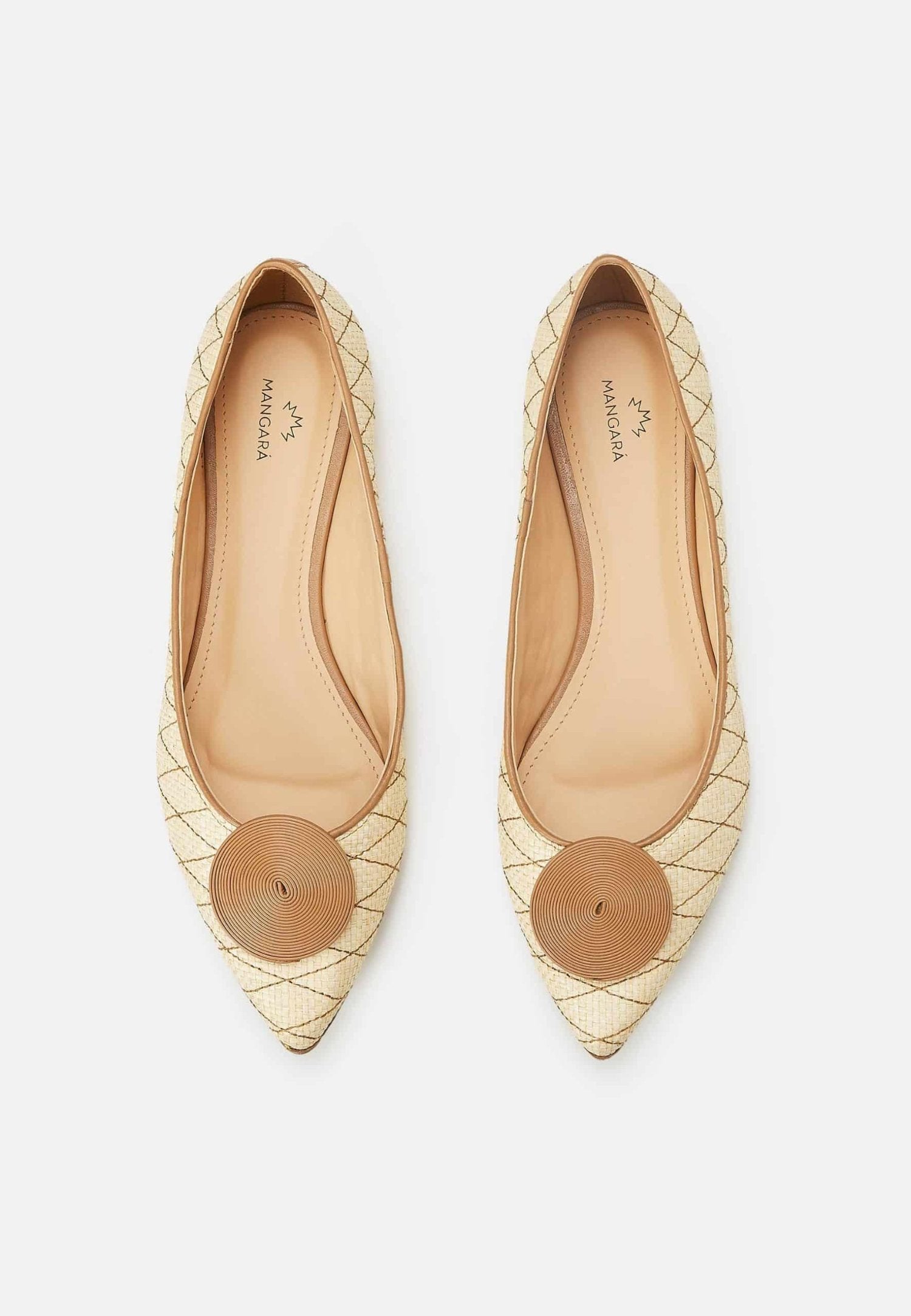 Corobá Raffia Leather Ballerinas – Natural Brown Flat