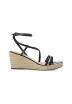 Romã Black Leather Espadrille Wedges – Jute Platform