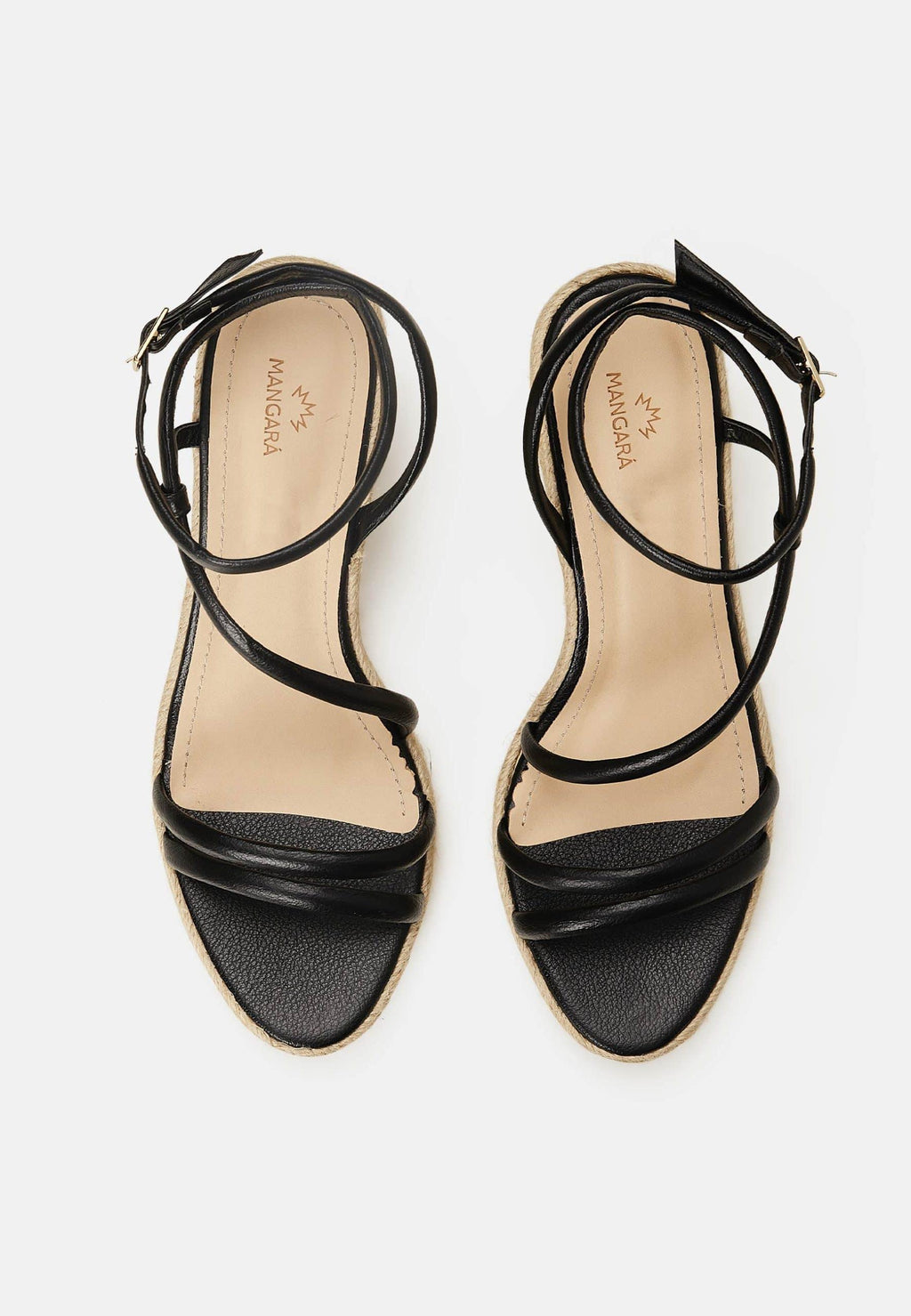 Romã Black Leather Espadrille Wedges – Jute Platform
