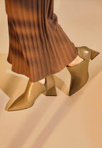 Maranta Olive Sheepskin Ankle Boots – 6.3cm Pointed Block Heel