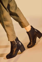 Sophora Goat Leather Ankle Boots – 9cm Round-Toe Block Heel