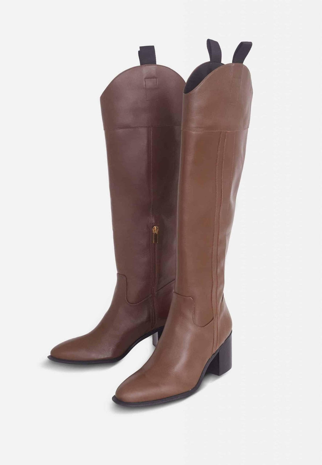 Canna Brown Calf Leather Knee-High Riding Boots – 6.5cm Block Heel