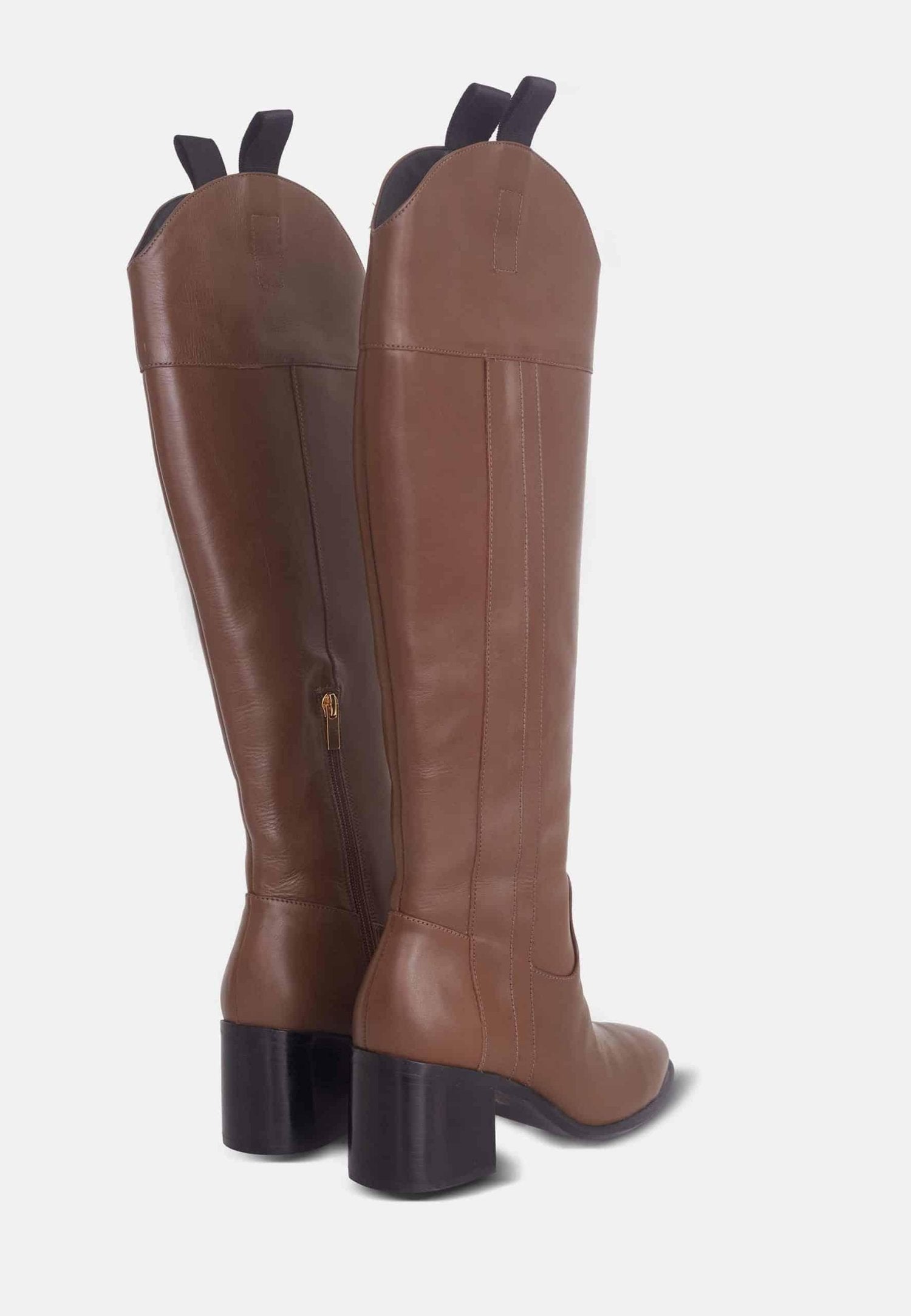 Canna Brown Calf Leather Knee-High Riding Boots – 6.5cm Block Heel