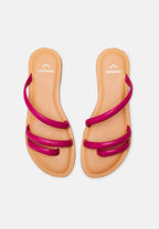Cacau Calf Pink Leather Three-Strap Slide Sandals
