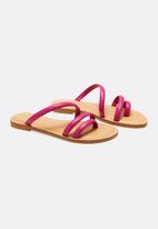 Cacau Calf Pink Leather Three-Strap Slide Sandals