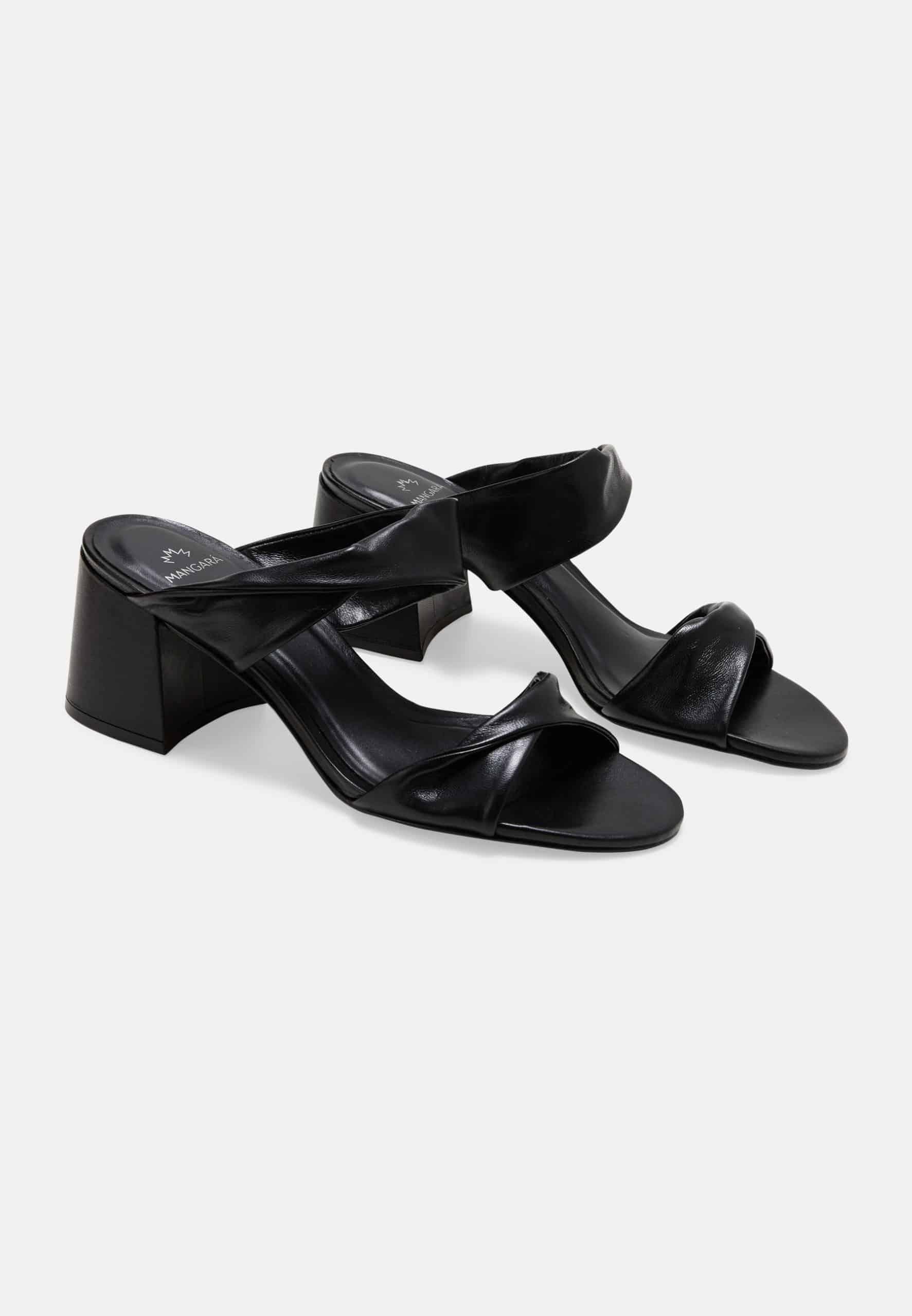 Xaxim Goat Black Leather Mules – 6.5cm Block Heel Slip-On