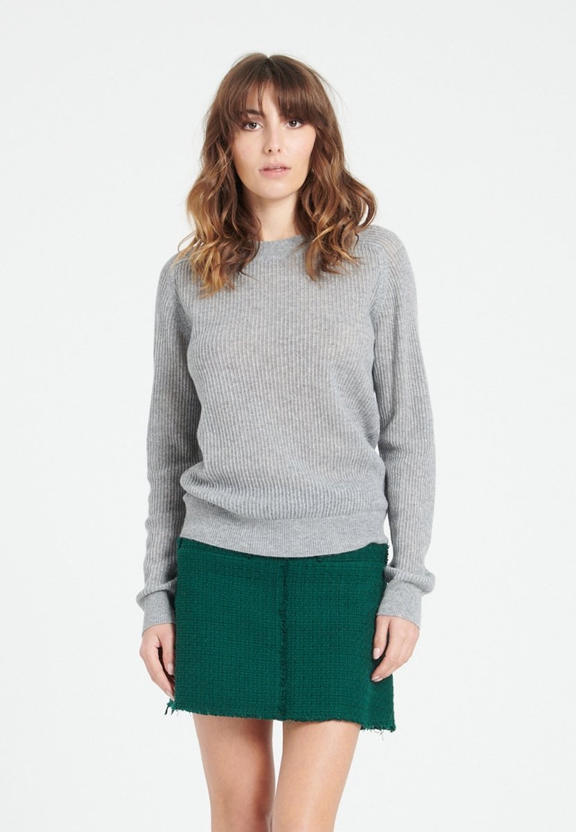 Pull col rond femme en cachemire ajouré gris clair - LILLY 23