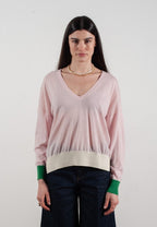 Pull col V femme en cachemire & laine ultrafin lavande & vert & blanc - KELLY 10